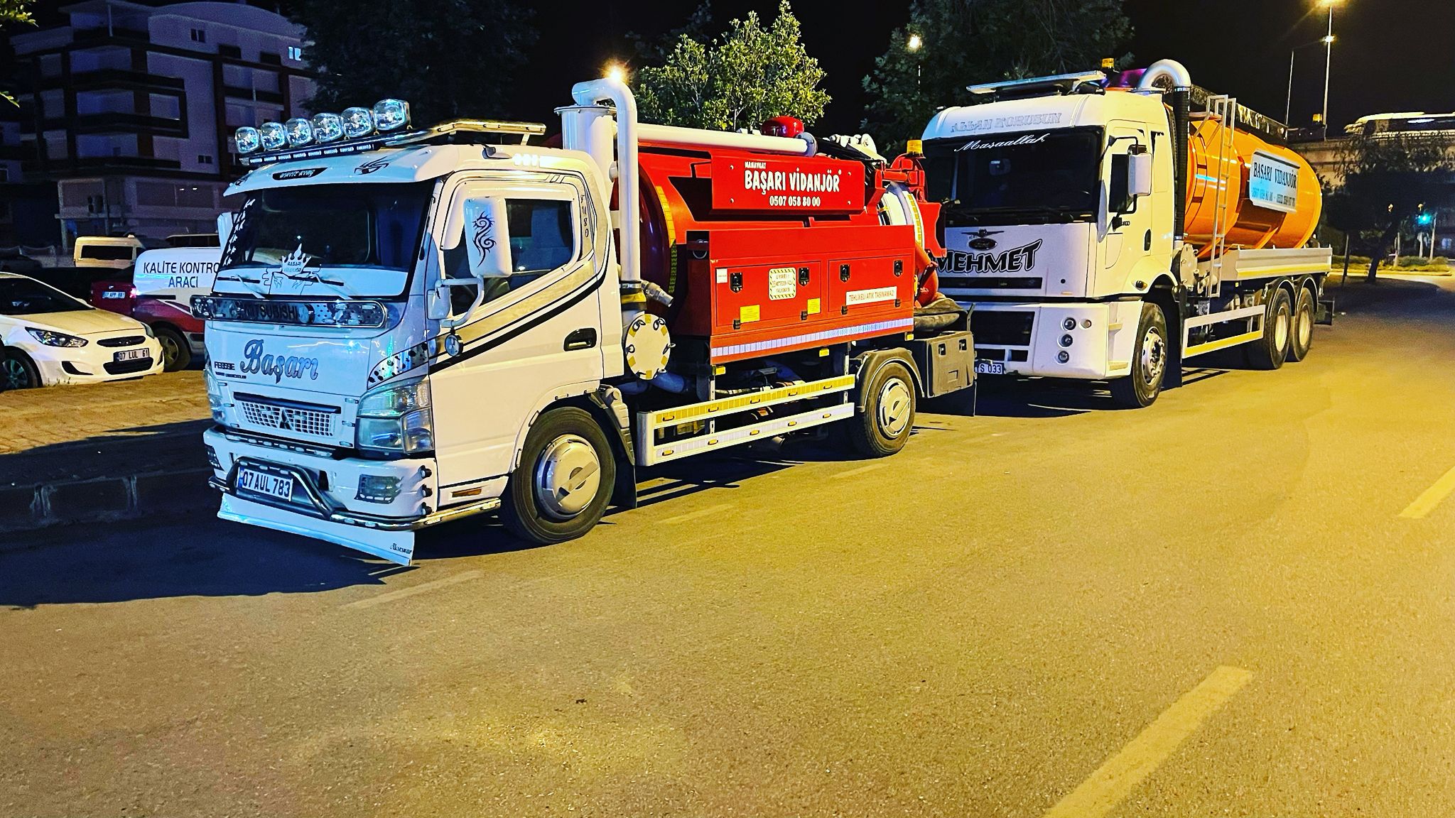 Başarı Vidanjör araç filosu gece çekimi — Antalya